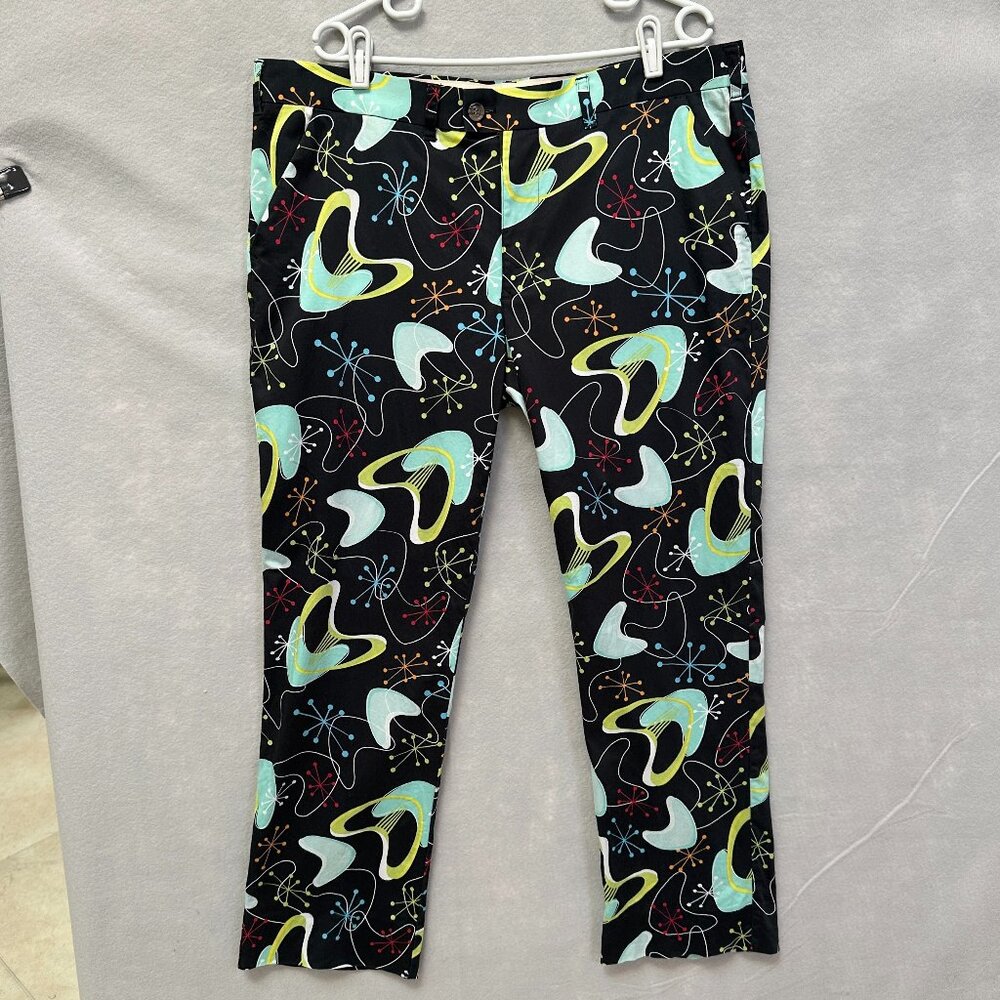 Loudmouth Pants Mens 40x30 Black Colorful Straight Leg Groovy Retro Golf